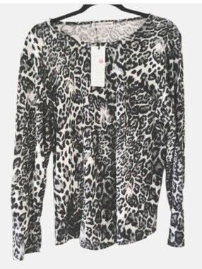 CASA DONNA Cotton Blend Long Sleeve Leopard Print Crew Neck Top Size Medium NWT